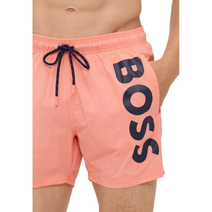 Bright Pink - Side - Boss Mens Octopus Bold Logo Swim Shorts