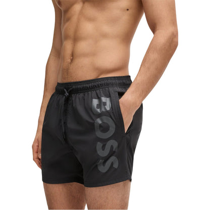 Dark Grey - Side - Boss Mens Octopus Bold Logo Swim Shorts