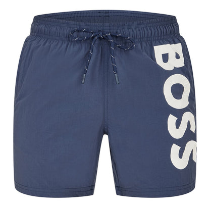 Navy - Front - Boss Mens Octopus Bold Logo Swim Shorts