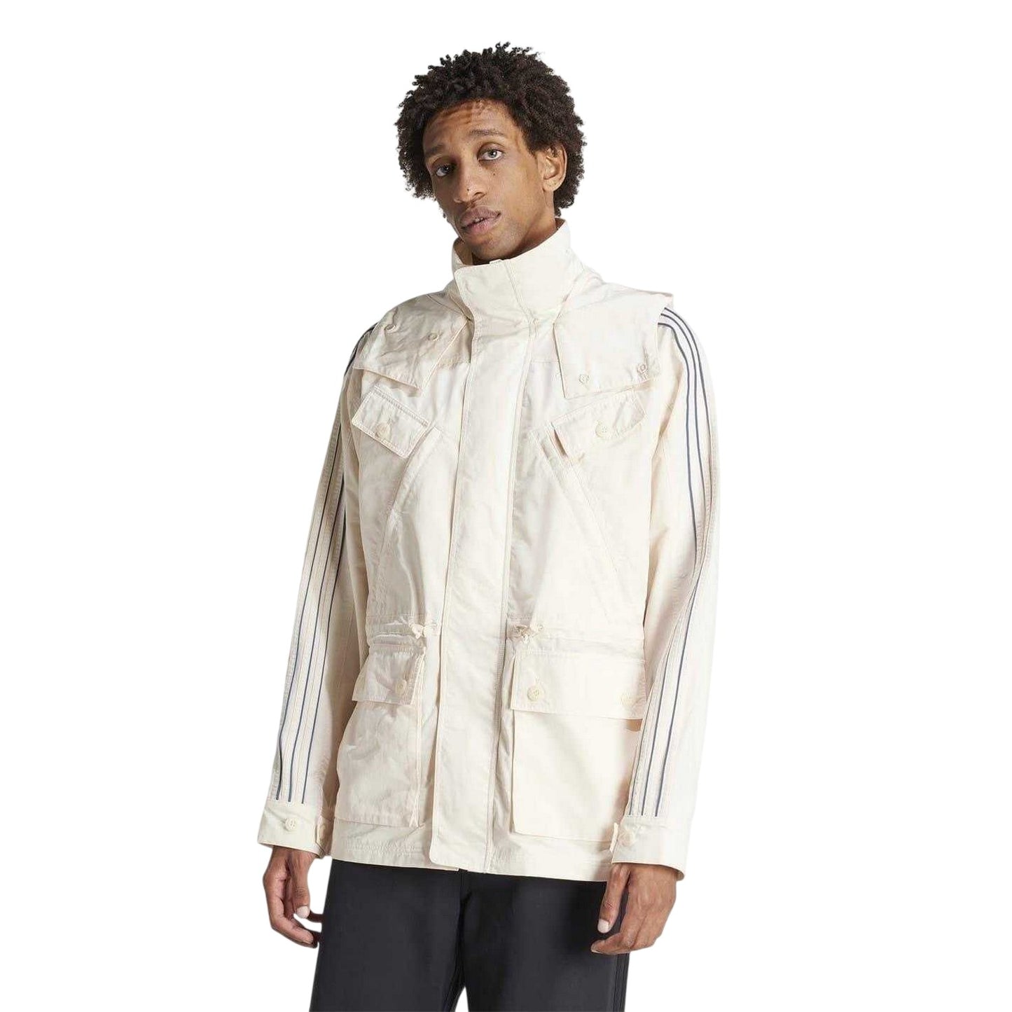 White - Side - Adidas Mens Originals Hidden Hood Windbreaker