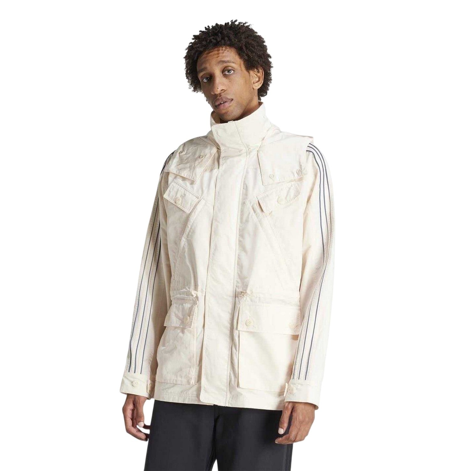 White - Side - Adidas Mens Originals Hidden Hood Windbreaker