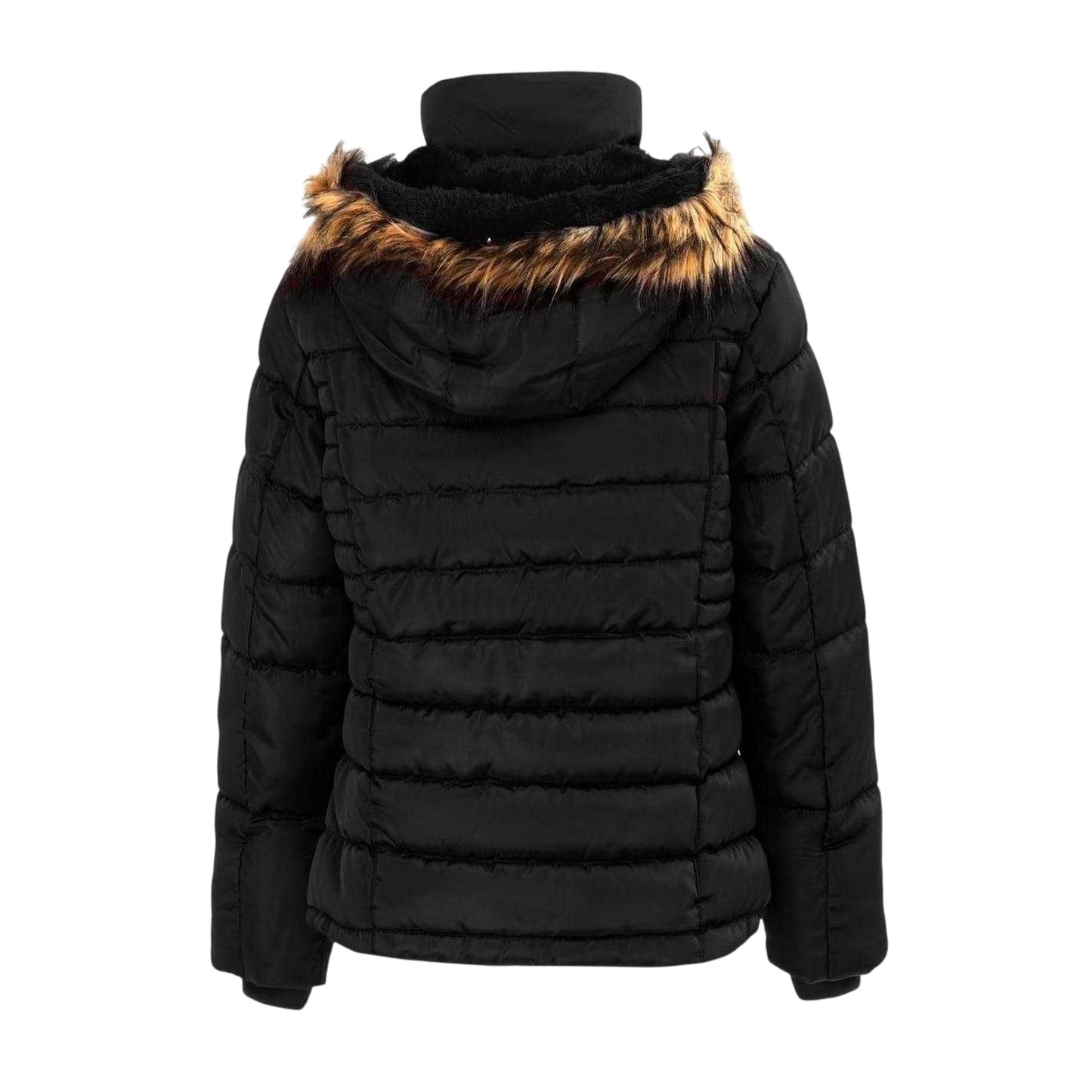 Black - Back - I Saw It First Womens-Ladies Faux Fur Detachable Hood Parka