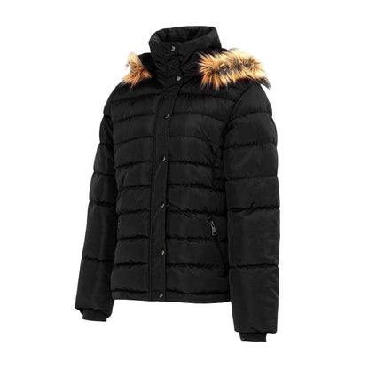 Black - Side - I Saw It First Womens-Ladies Faux Fur Detachable Hood Parka