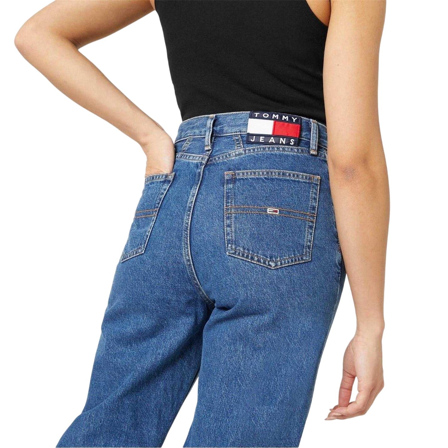 Medium Blue - Side - Tommy Jeans Womens-Ladies Tapered High Rise Mom Jeans