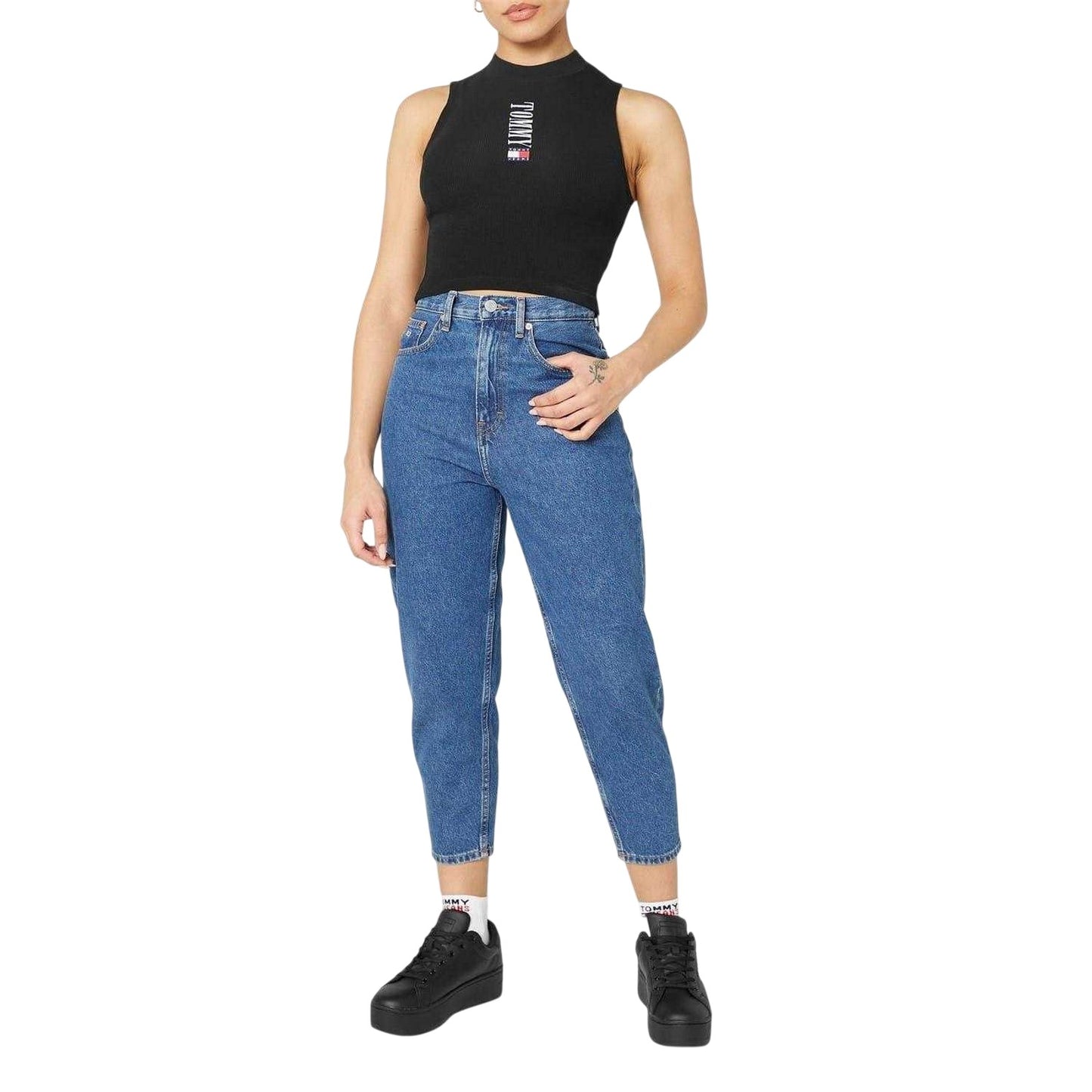 Medium Blue - Lifestyle - Tommy Jeans Womens-Ladies Tapered High Rise Mom Jeans
