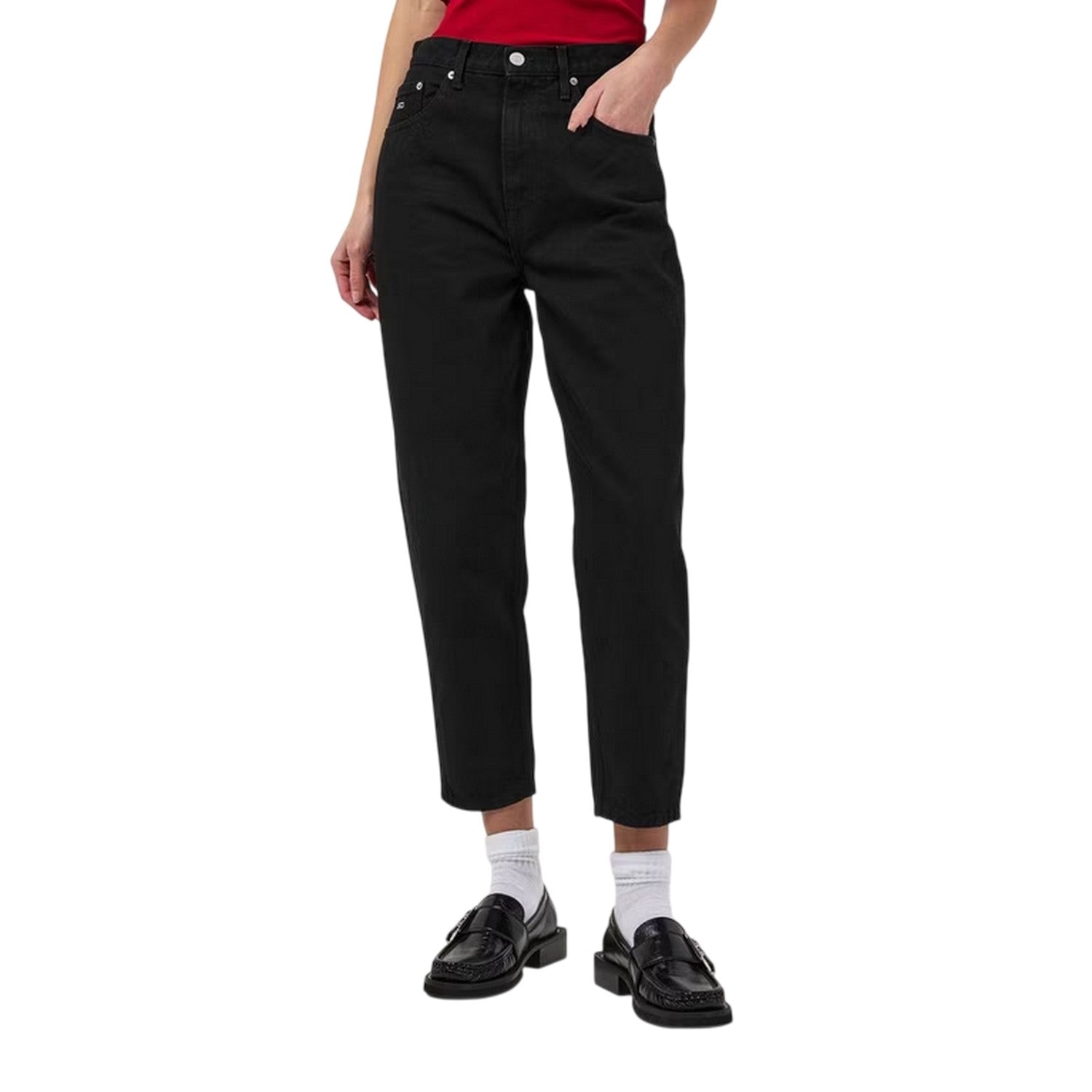 Black Denim - Side - Tommy Jeans Womens-Ladies Tapered High Rise Mom Jeans