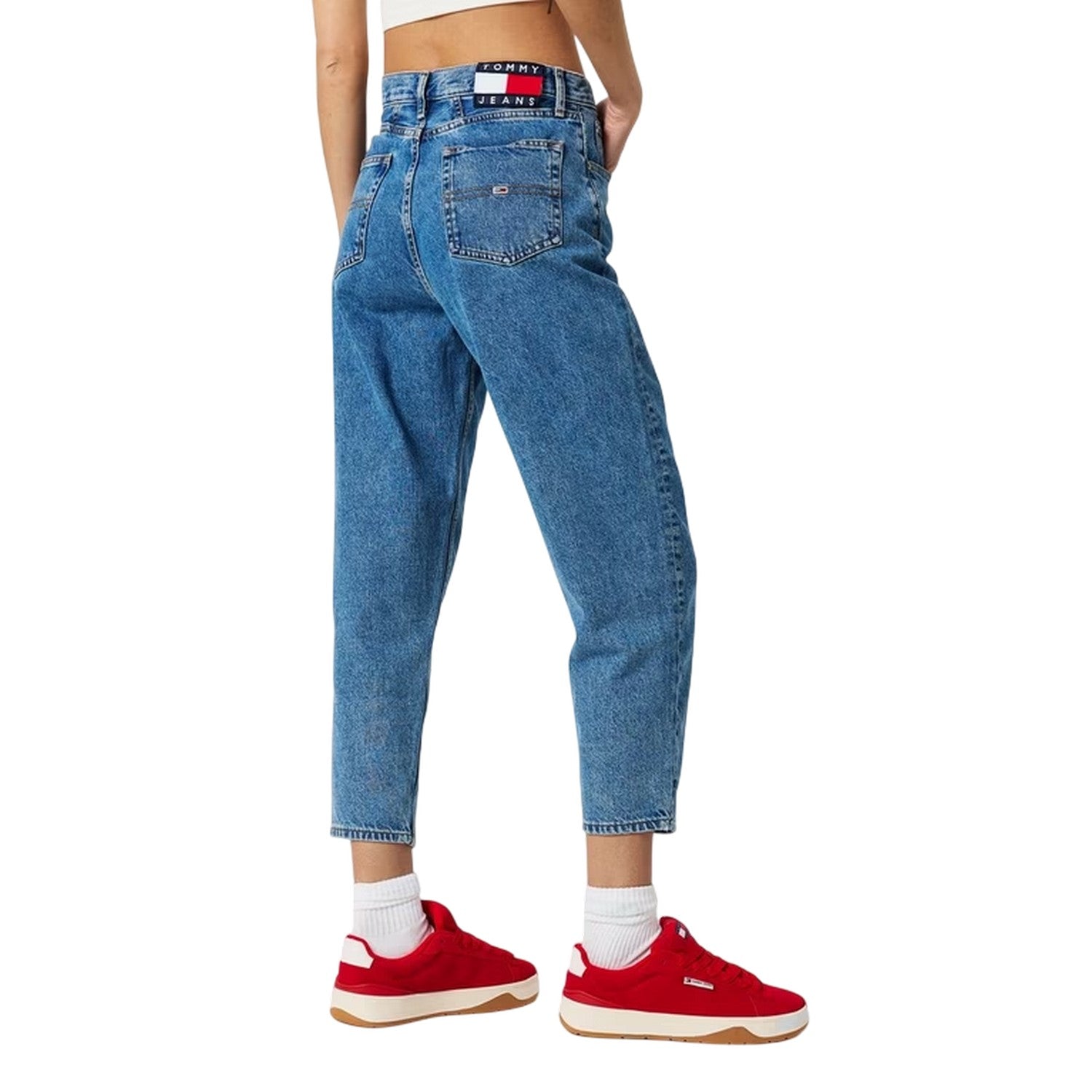 Light Denim - Back - Tommy Jeans Womens-Ladies Tapered High Rise Mom Jeans