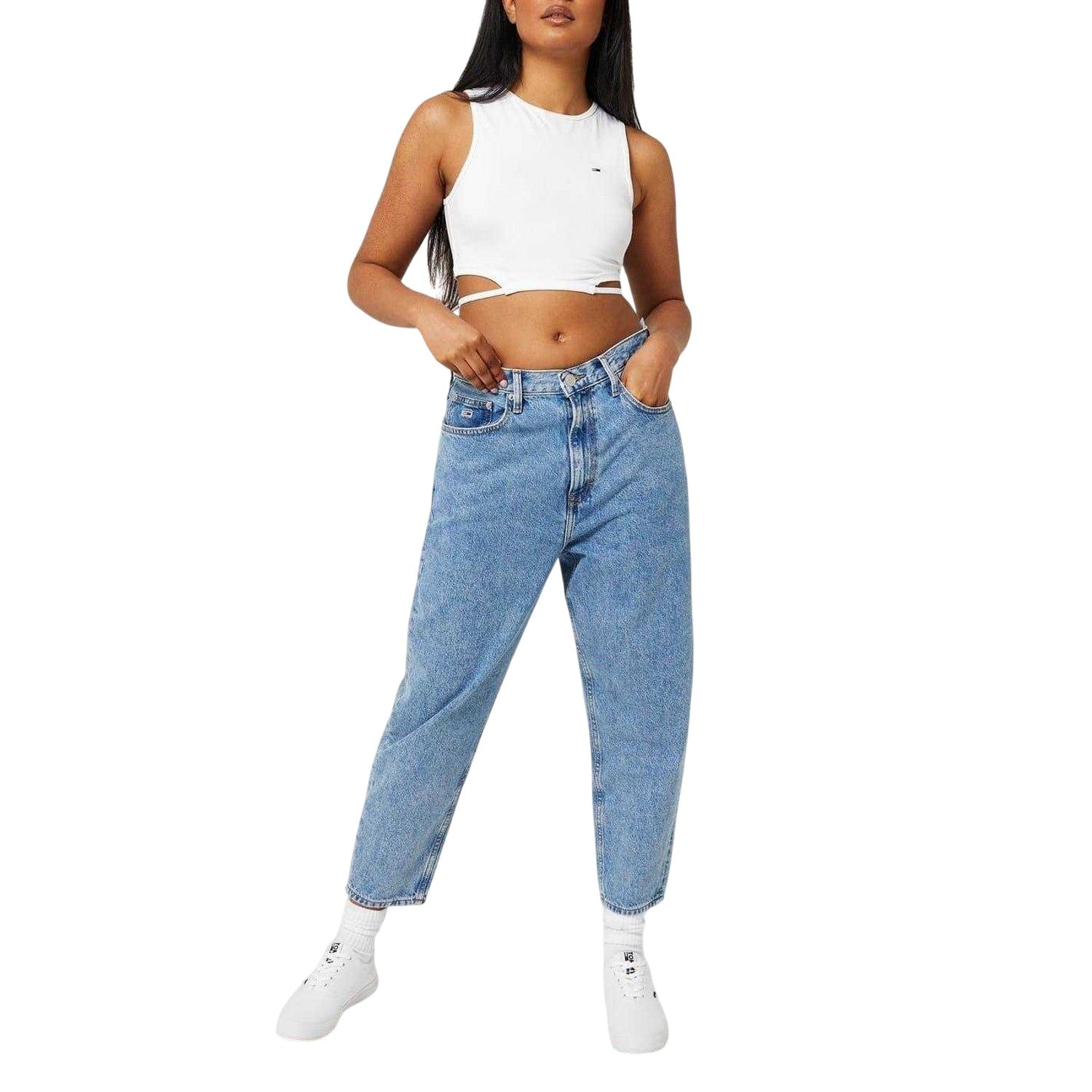 Light Denim - Lifestyle - Tommy Jeans Womens-Ladies Tapered High Rise Mom Jeans