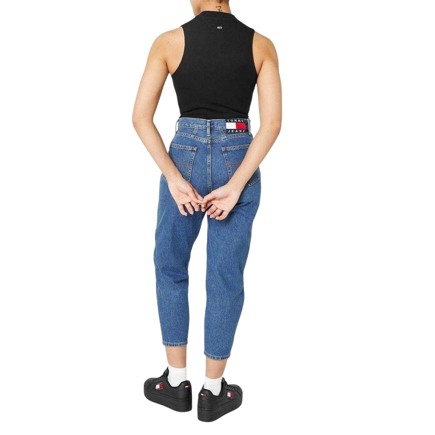 Medium Blue - Back - Tommy Jeans Womens-Ladies Tapered High Rise Mom Jeans