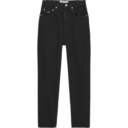 Black Denim - Front - Tommy Jeans Womens-Ladies Tapered High Rise Mom Jeans