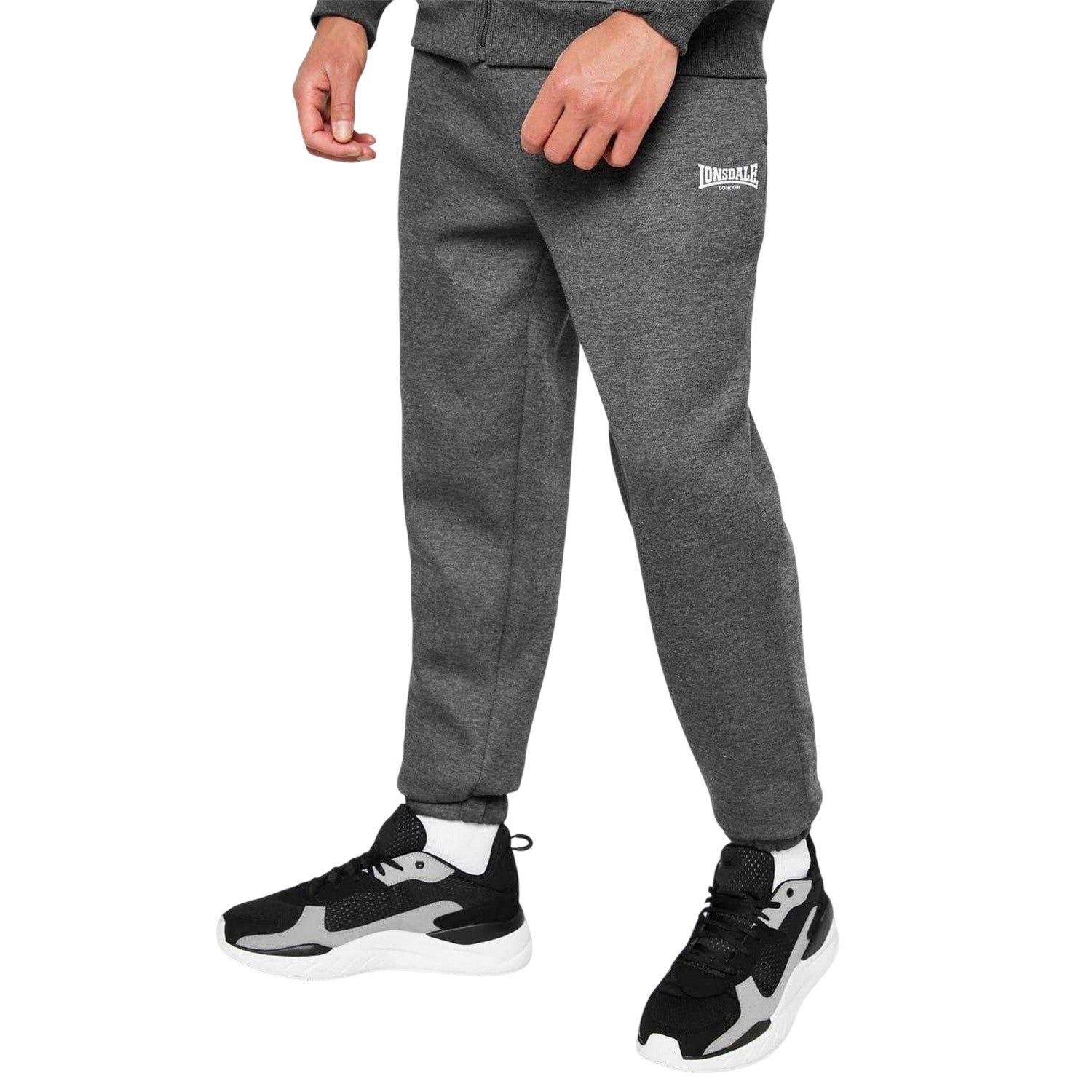 Charcoal Marl - Side - Lonsdale Mens Essential Polyester Blend Joggers