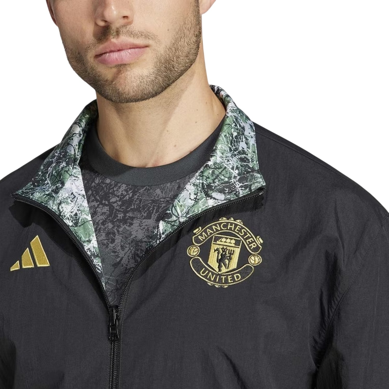 Black Marble - Side - Adidas Mens Manchester United FC Anorak