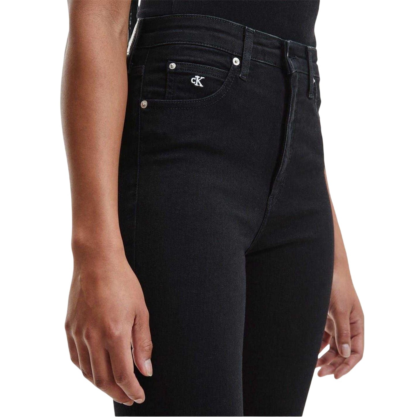 Black Denim - Side - Calvin Klein Womens-Ladies High Rise Super Skinny Jeans