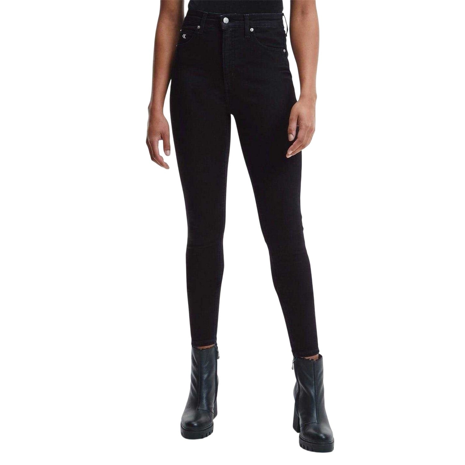 Black Denim - Lifestyle - Calvin Klein Womens-Ladies High Rise Super Skinny Jeans