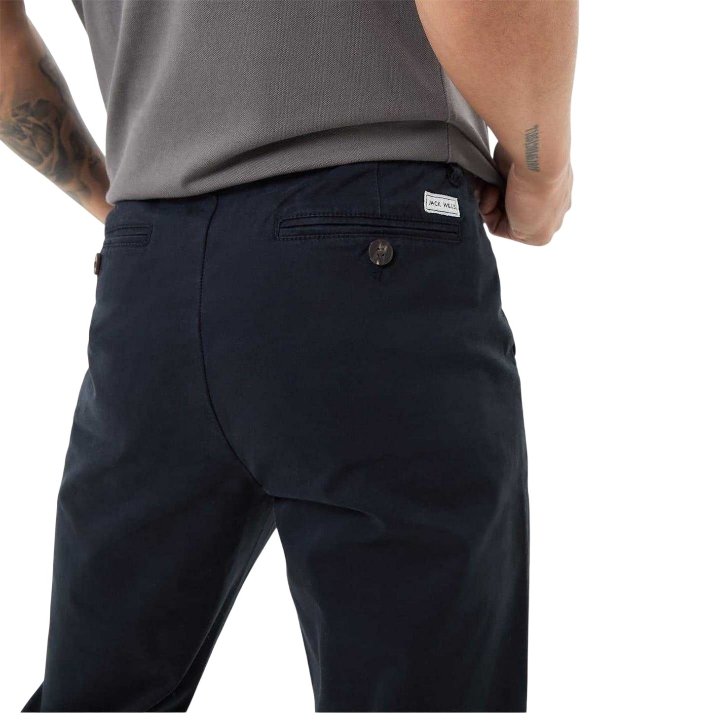 Black - Side - Jack Wills Mens Chino Plain Slim Trousers
