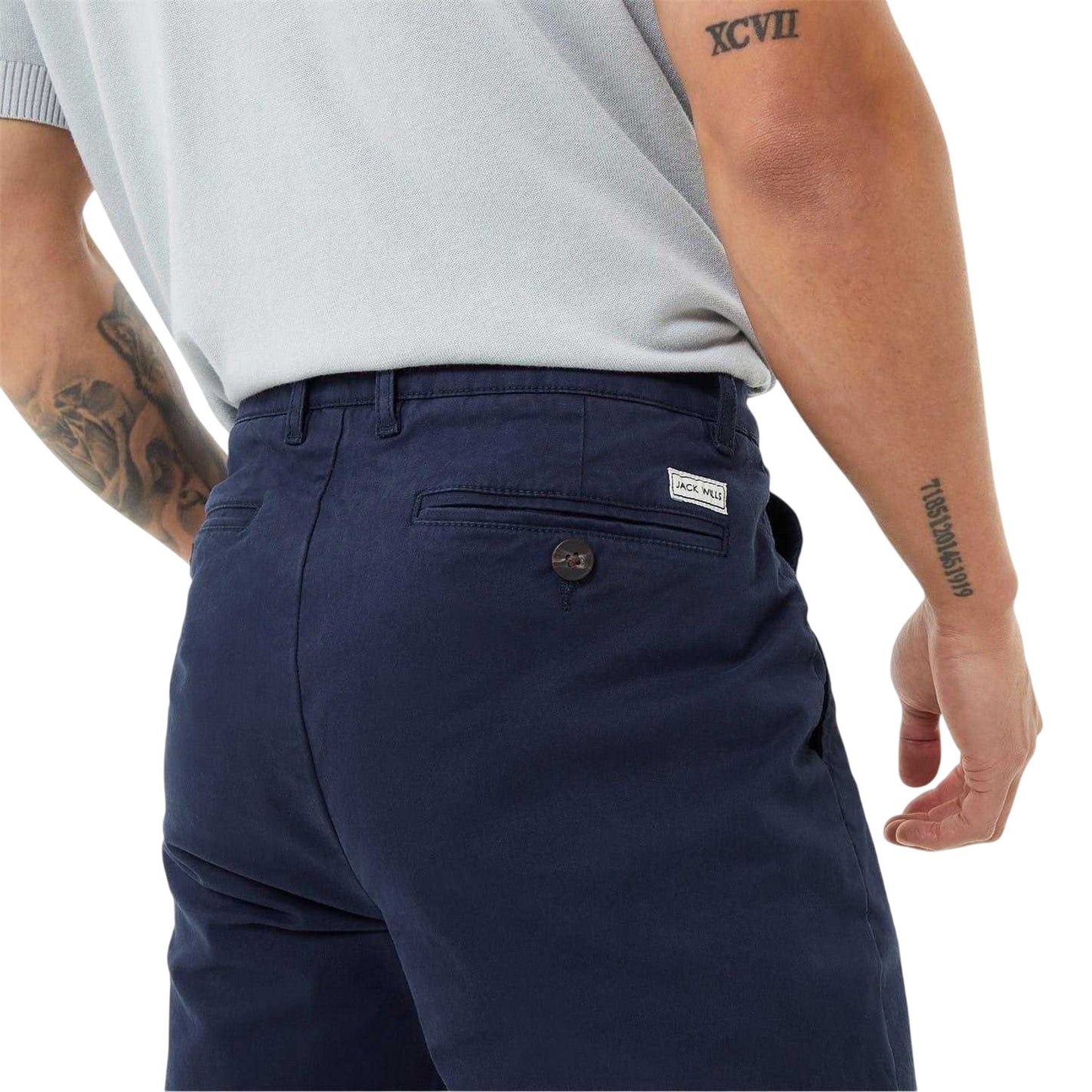 Navy - Side - Jack Wills Mens Chino Plain Slim Trousers