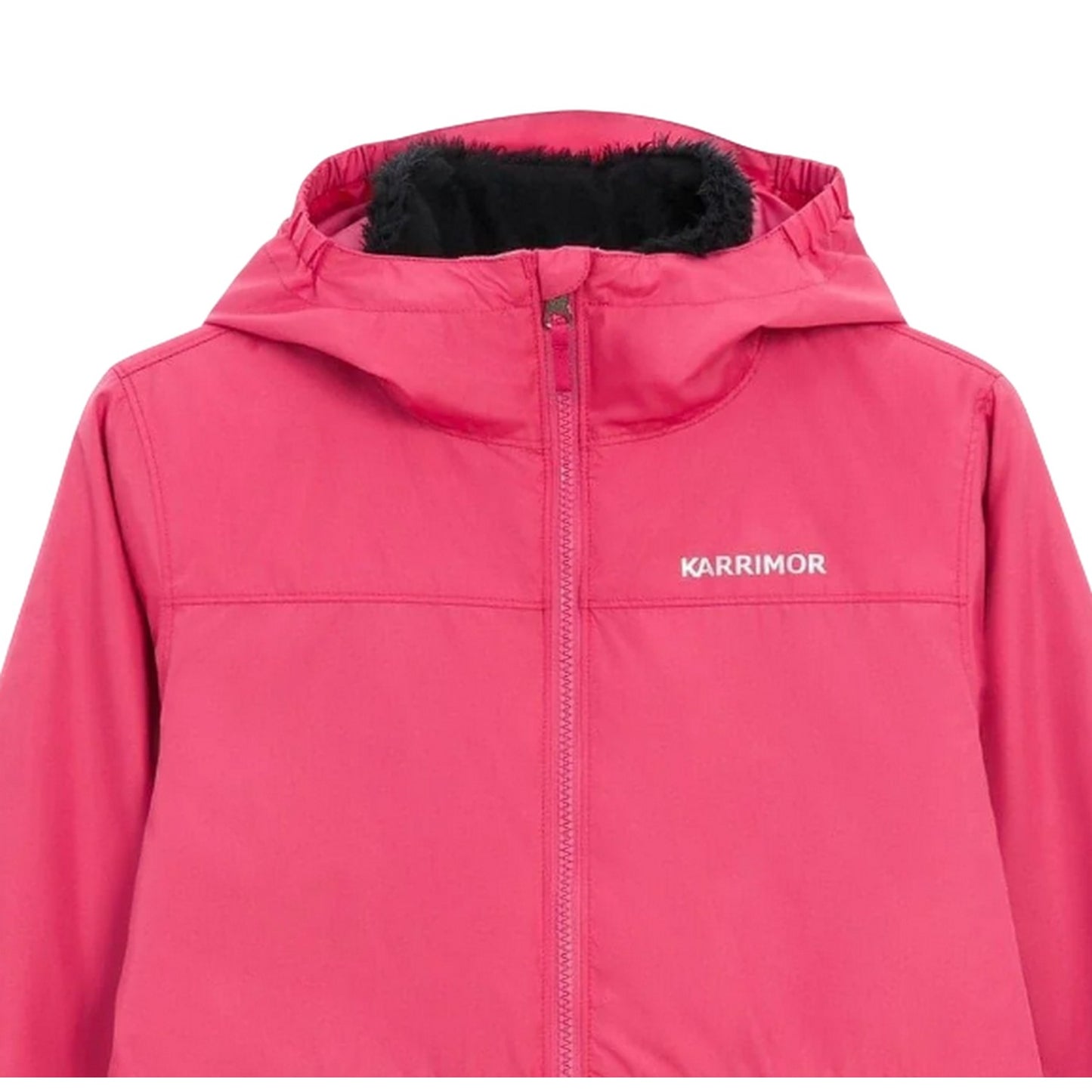 Pink-Black - Pack Shot - Karrimor Childrens-Kids Teddy Fur Waterproof Jacket