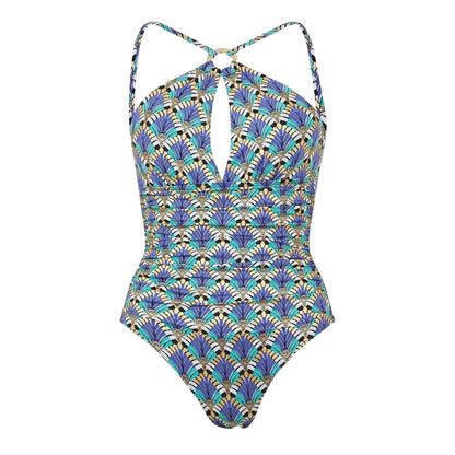 Deco Rose - Front - Biba Womens-Ladies High-Neck One Piece Swimsuit