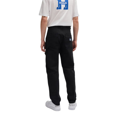 Black - Back - Hugo Mens Cotton Plain Regular Cargo Trousers