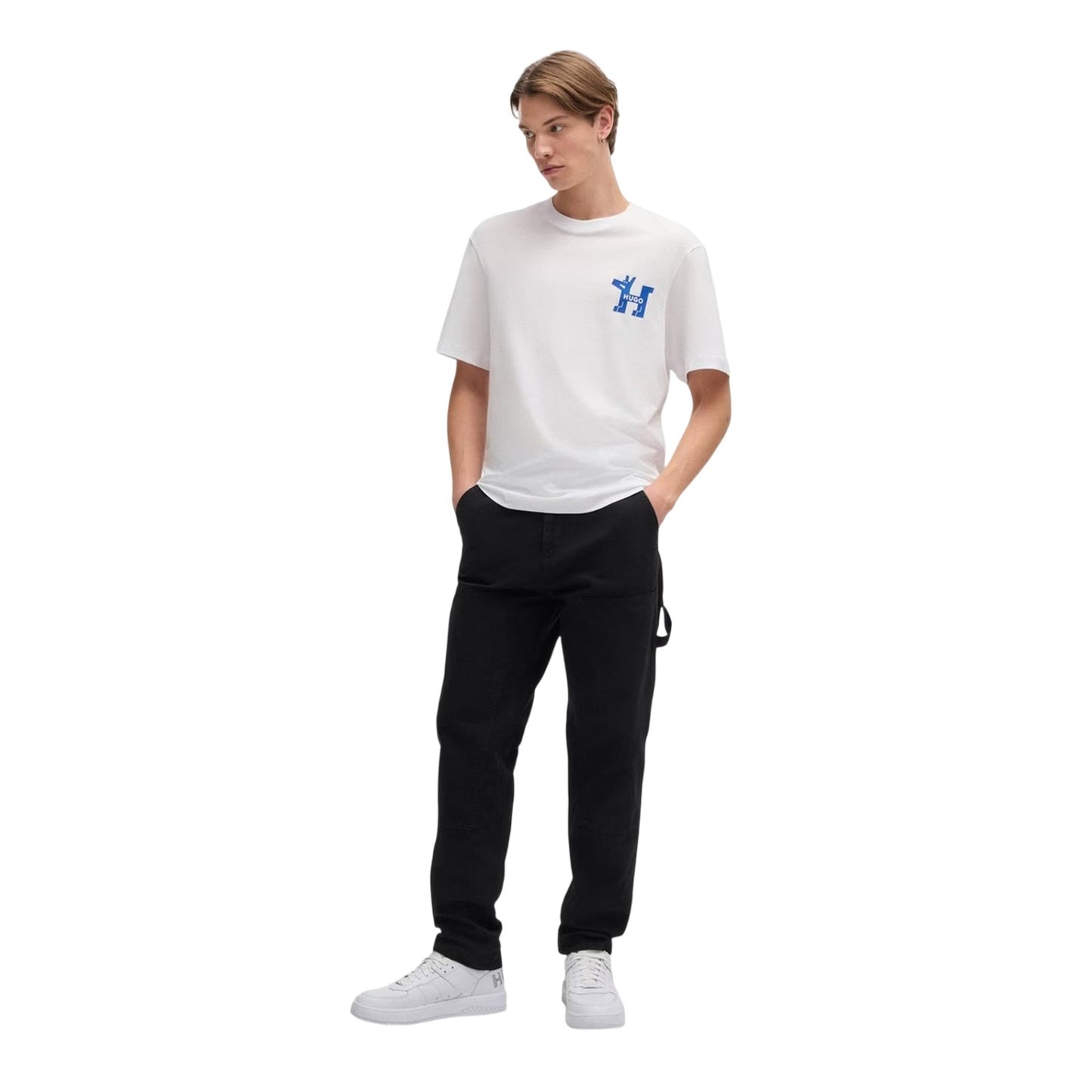 Black - Lifestyle - Hugo Mens Cotton Plain Regular Cargo Trousers