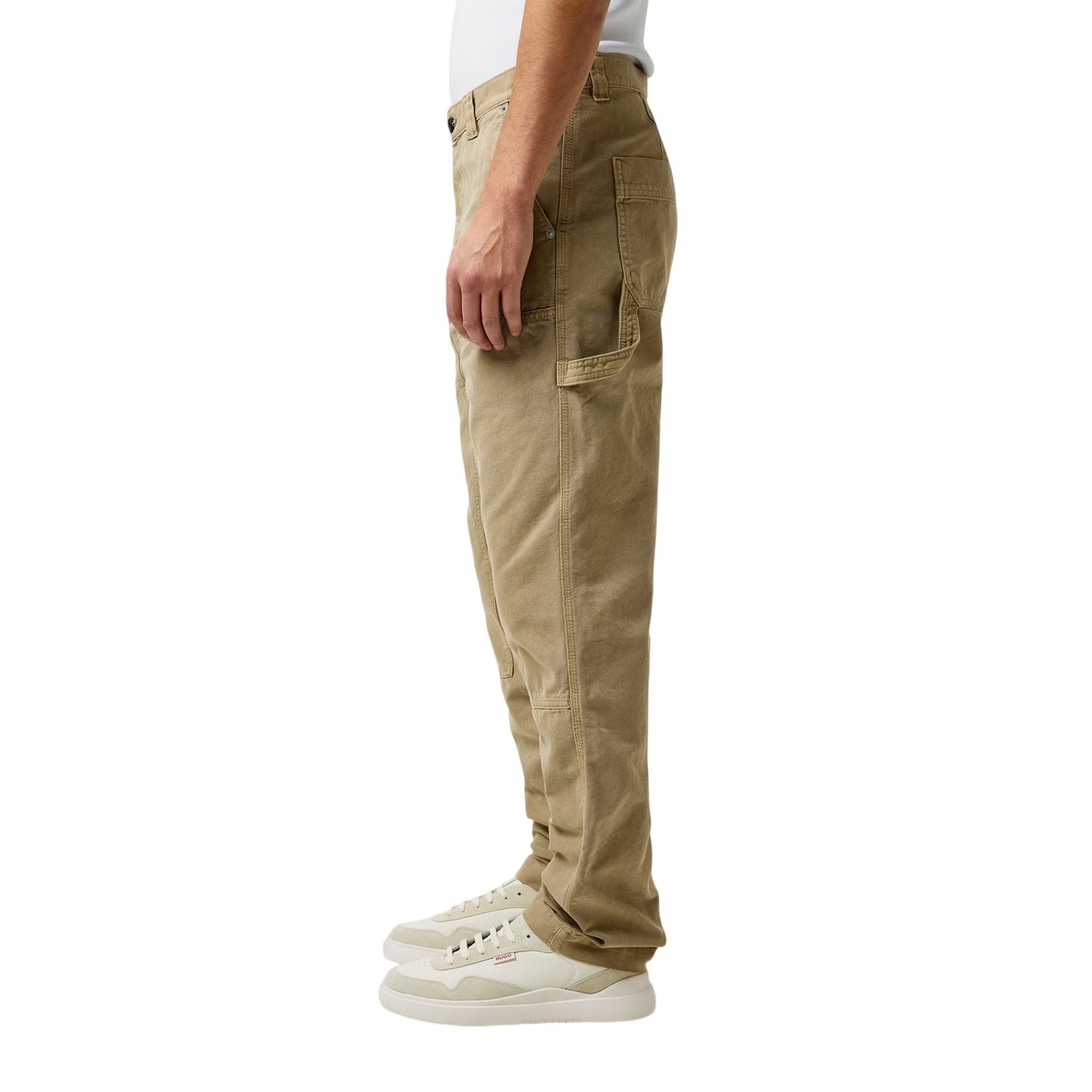 Sand - Side - Hugo Mens Cotton Plain Regular Cargo Trousers