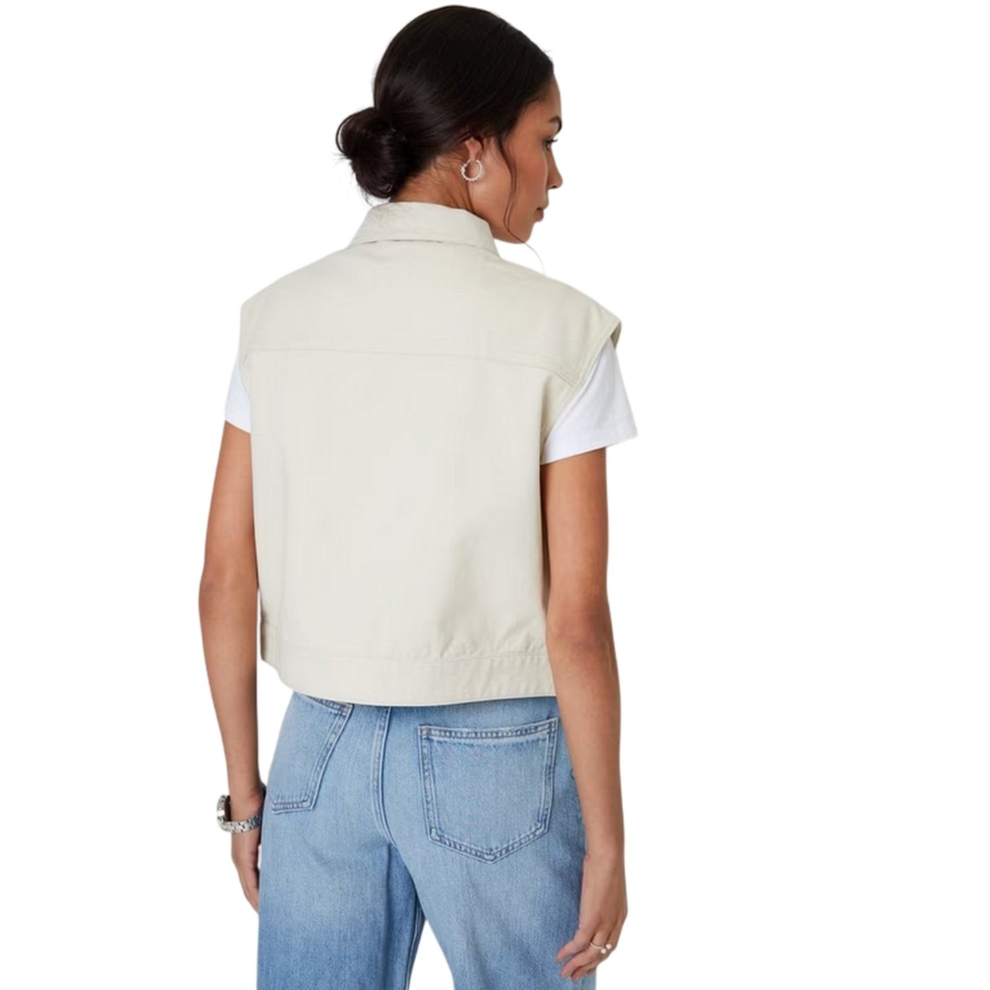 Ecru - Back - Threadbare Womens-Ladies Lucky Sleeveless Denim Jacket