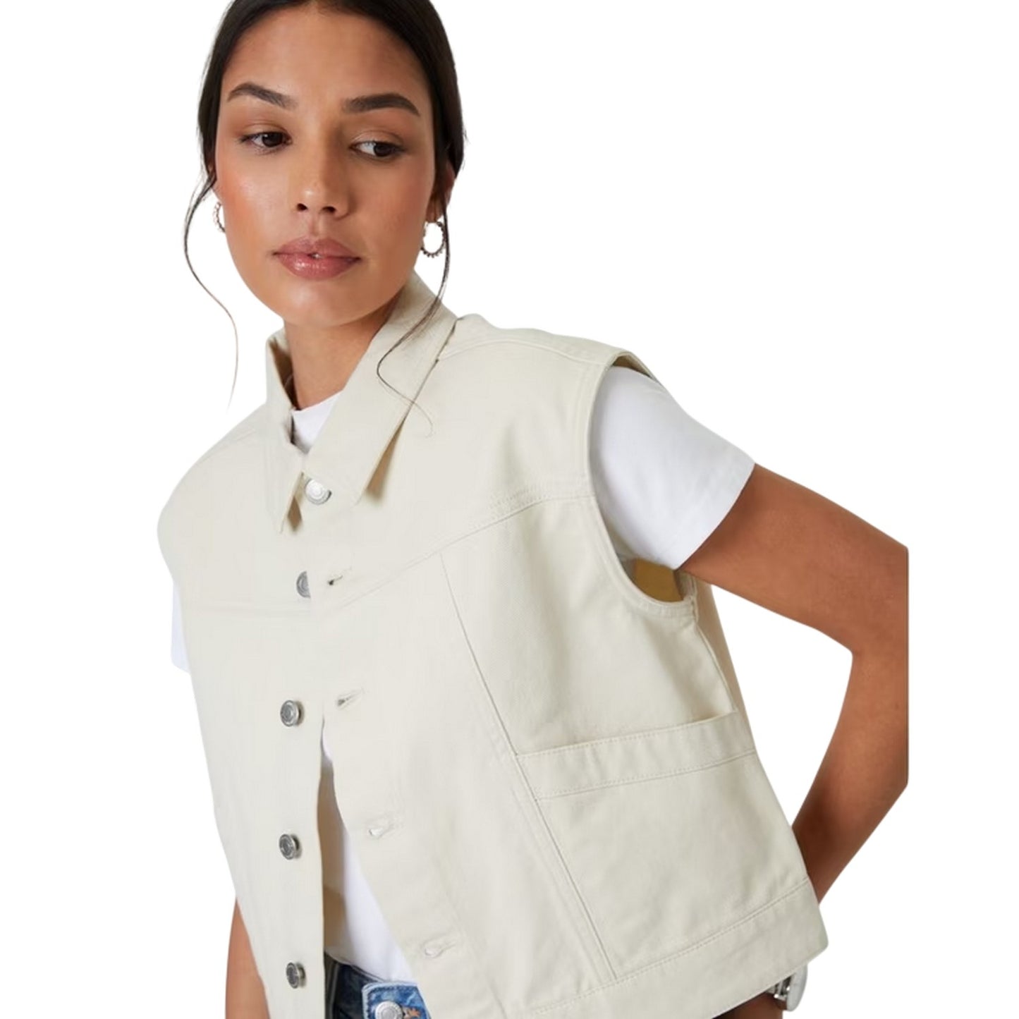 Ecru - Side - Threadbare Womens-Ladies Lucky Sleeveless Denim Jacket
