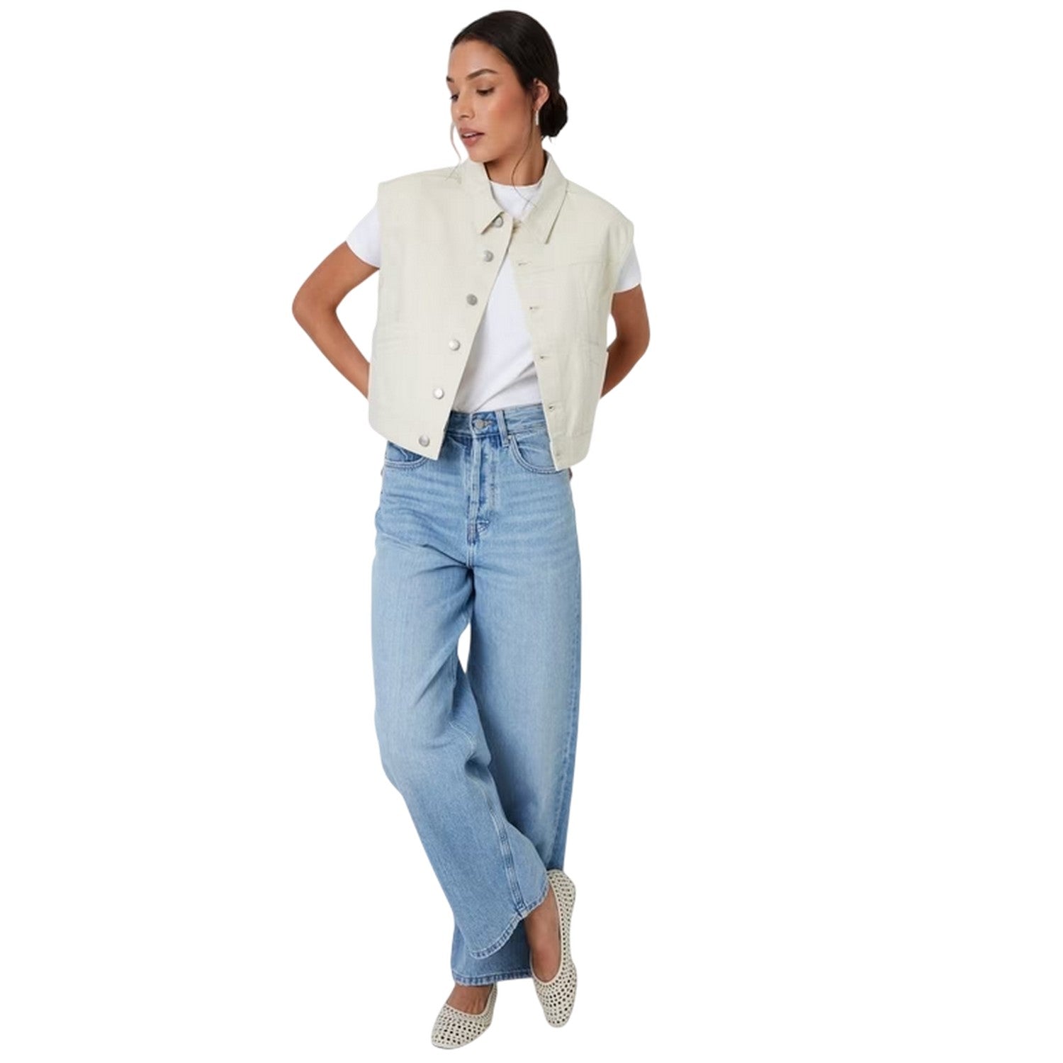 Ecru - Lifestyle - Threadbare Womens-Ladies Lucky Sleeveless Denim Jacket