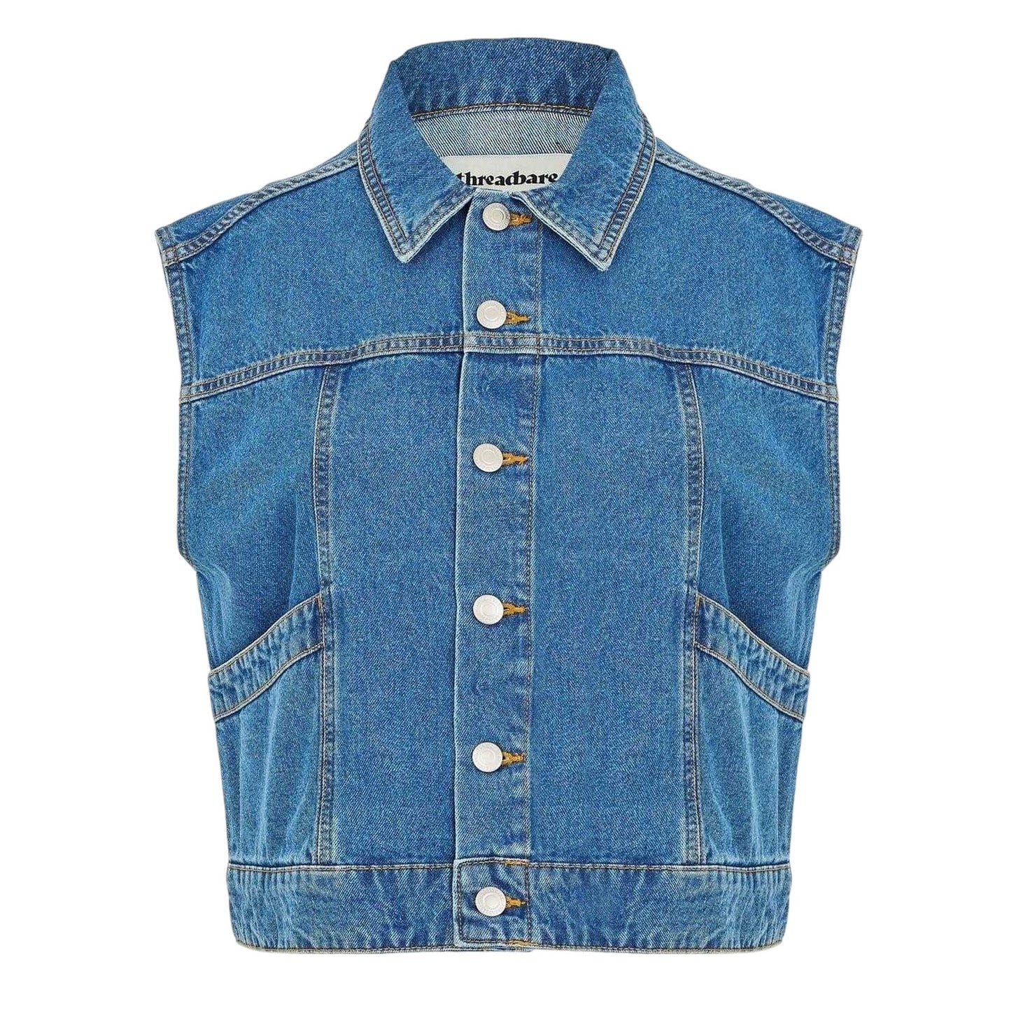 Mid Wash - Front - Threadbare Womens-Ladies Lucky Sleeveless Denim Jacket