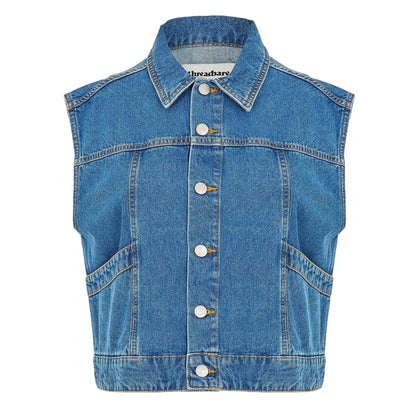 Mid Wash - Front - Threadbare Womens-Ladies Lucky Sleeveless Denim Jacket