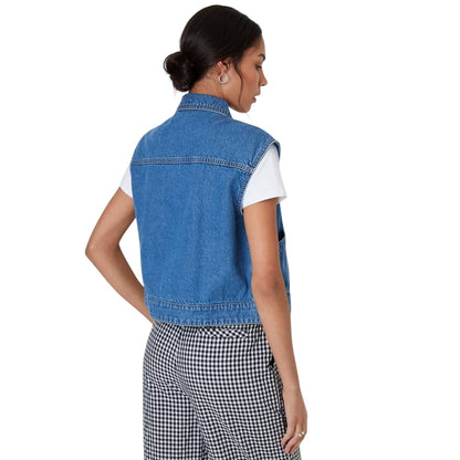 Mid Wash - Back - Threadbare Womens-Ladies Lucky Sleeveless Denim Jacket