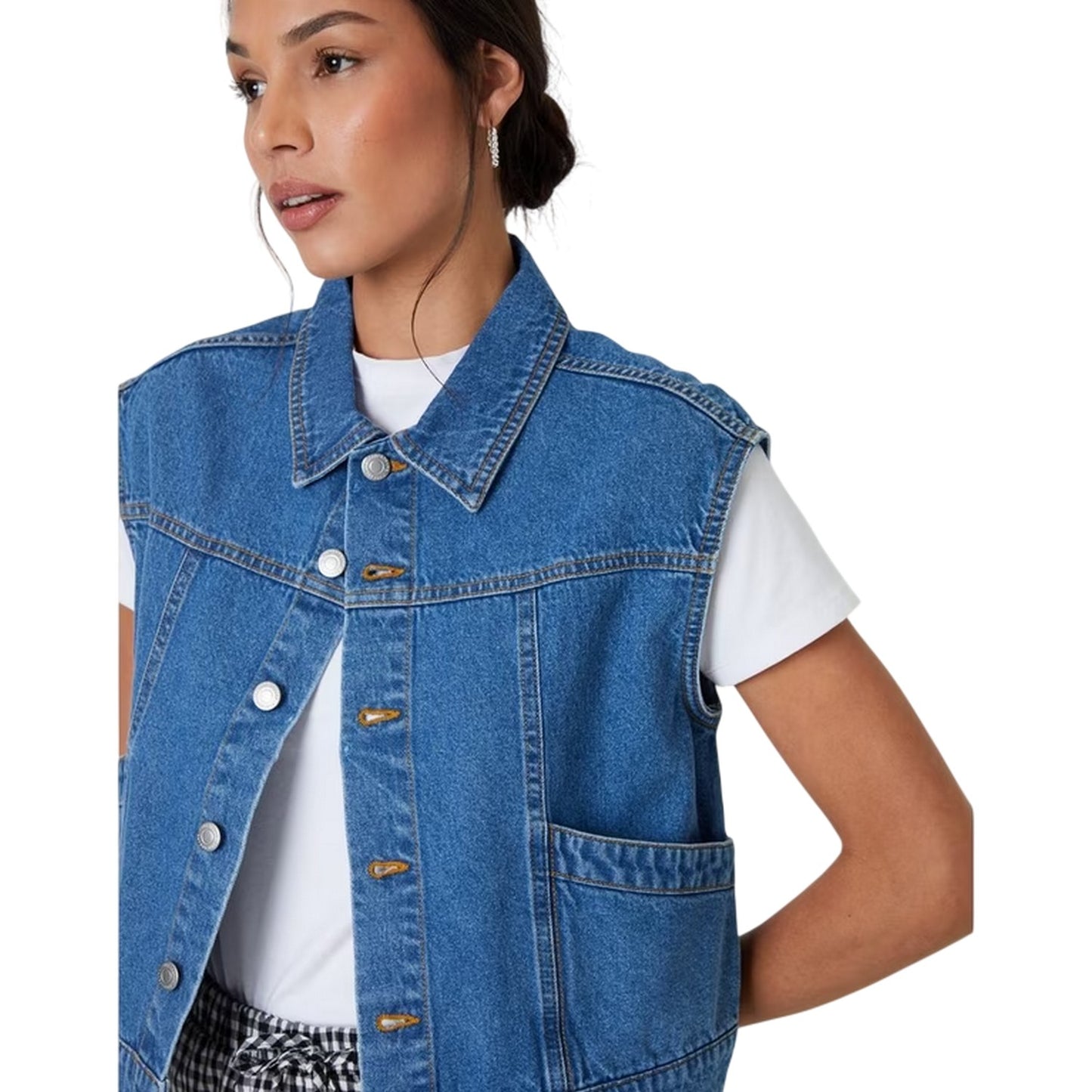 Mid Wash - Side - Threadbare Womens-Ladies Lucky Sleeveless Denim Jacket