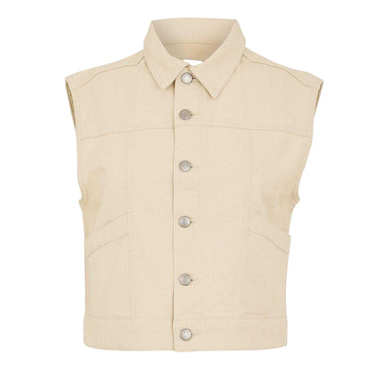 Ecru - Front - Threadbare Womens-Ladies Lucky Sleeveless Denim Jacket