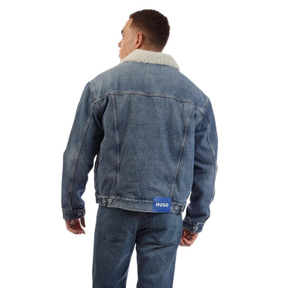 Navy - Back - Hugo Mens Stonewashed Chest Pocket Denim Jacket