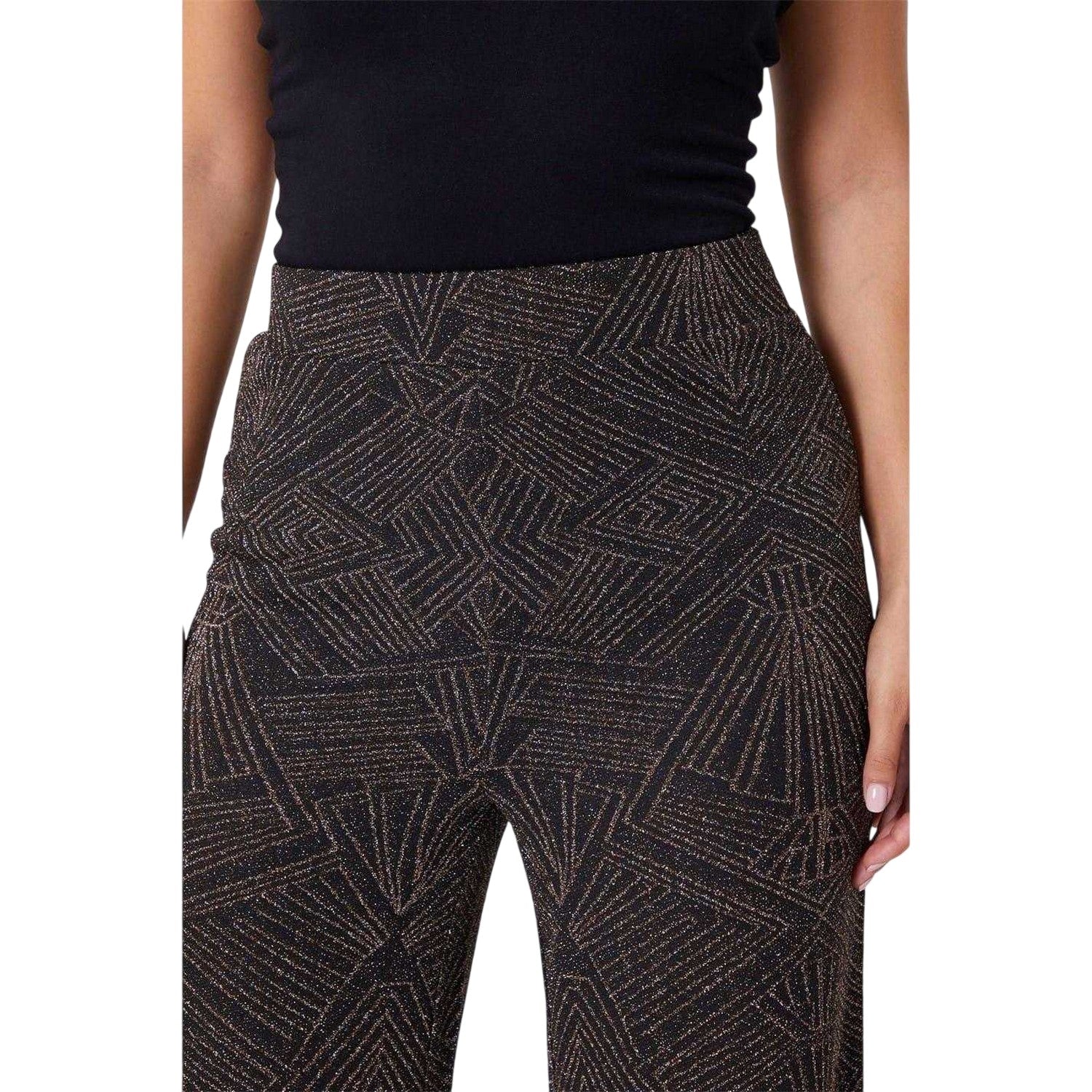 Gold-Silver - Side - Be You Womens-Ladies Lurex Geometric High Rise Wide Leg Trousers