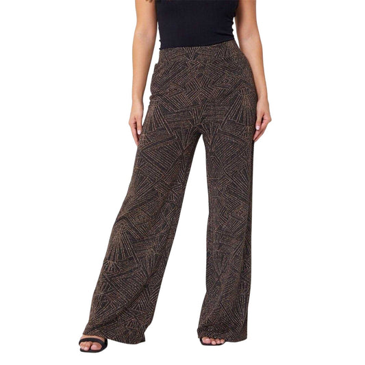 Gold-Silver - Front - Be You Womens-Ladies Lurex Geometric High Rise Wide Leg Trousers