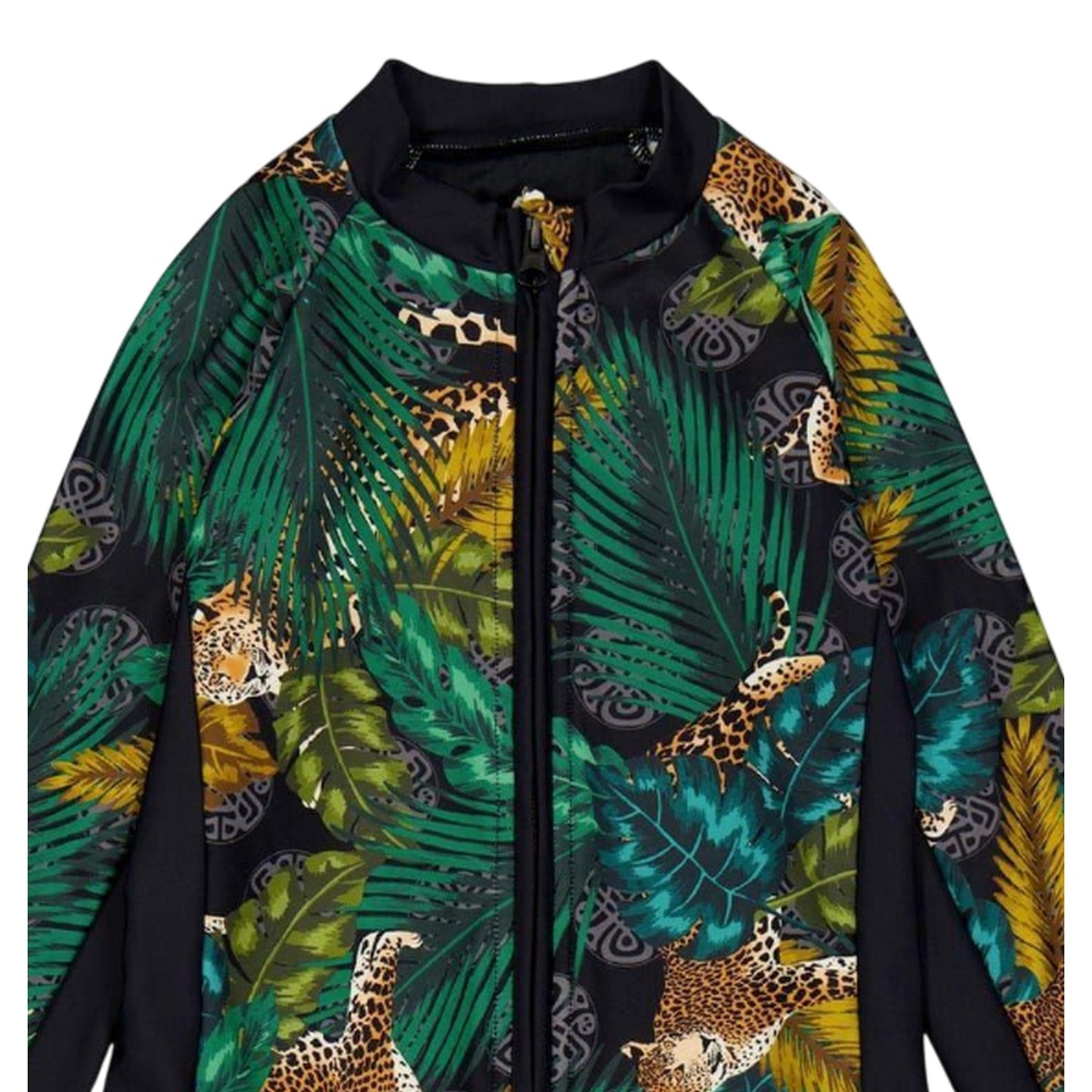 Black - Side - Biba Girls Animal Print Long-Sleeved Rash Guard Swimsuit