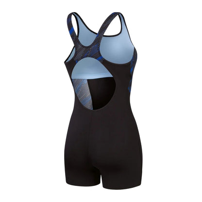 Black-Blue Print - Back - Speedo Womens-Ladies Hyperboom Splice Legsuit