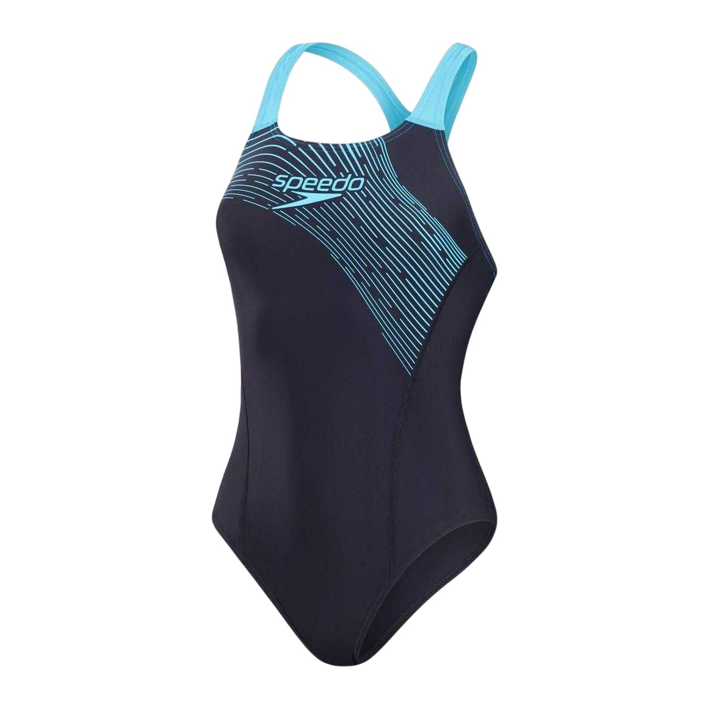 Navy Print - Front - Speedo Womens-Ladies Medley Medalist Logo One Piece Swimsuit