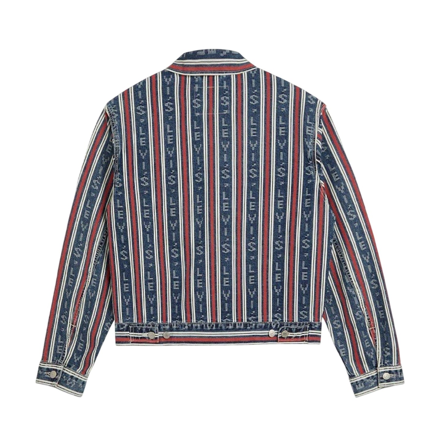 Blue - Back - Levis Mens Vertical Stripe Denim Trucker Jacket