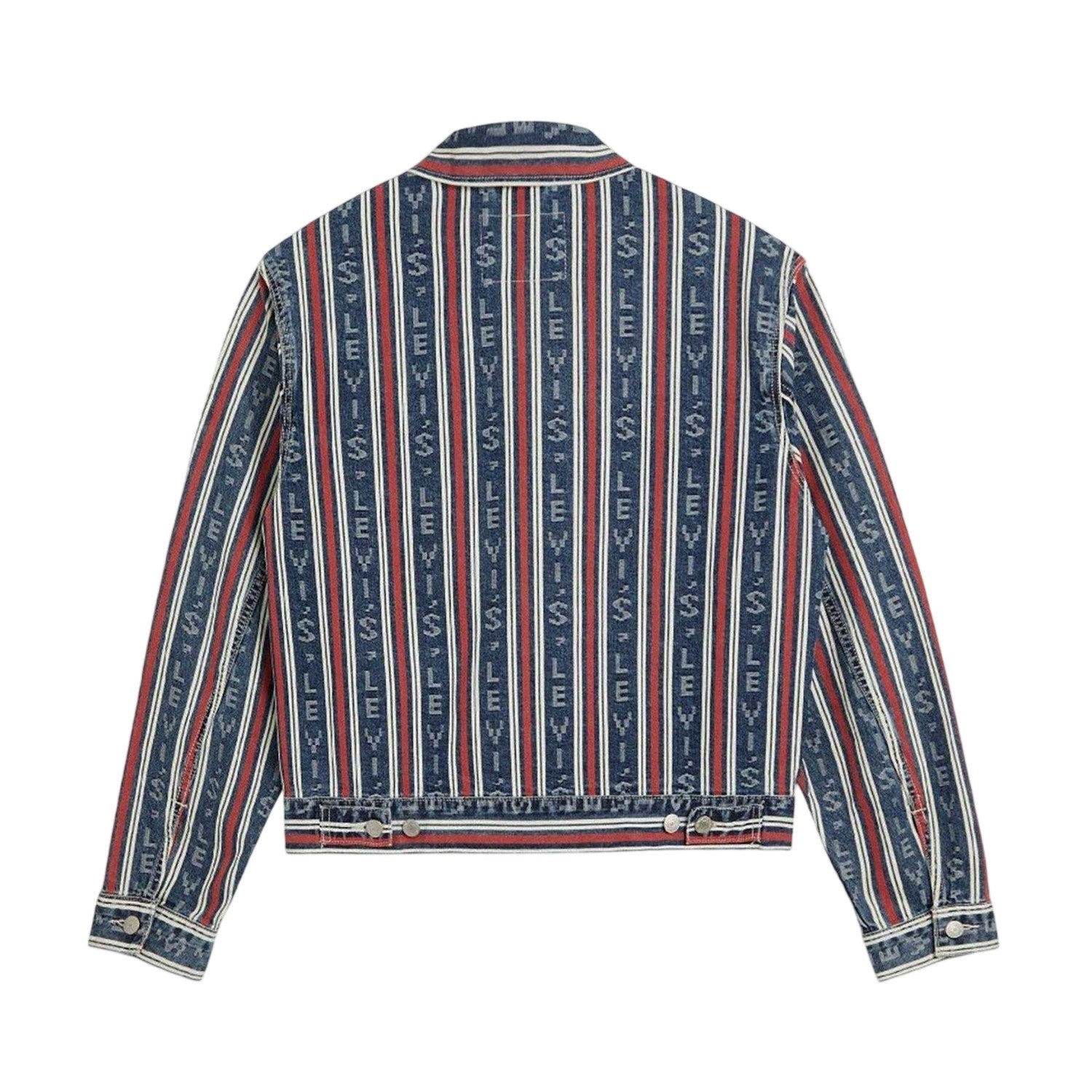 Blue - Back - Levis Mens Vertical Stripe Denim Trucker Jacket