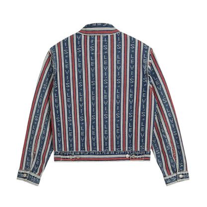 Blue - Back - Levis Mens Vertical Stripe Denim Trucker Jacket
