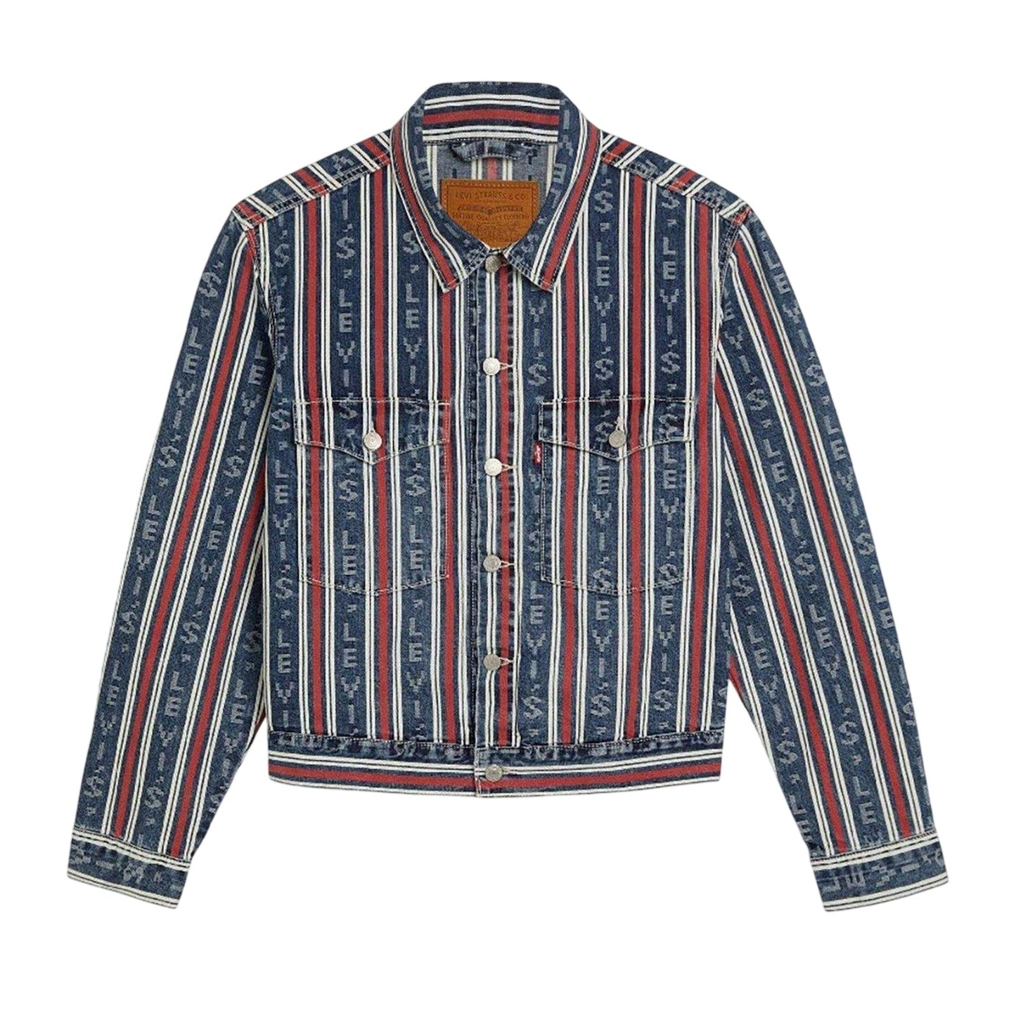 Blue - Front - Levis Mens Vertical Stripe Denim Trucker Jacket