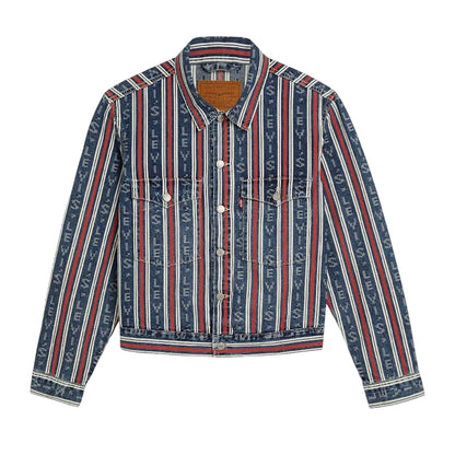 Blue - Front - Levis Mens Vertical Stripe Denim Trucker Jacket