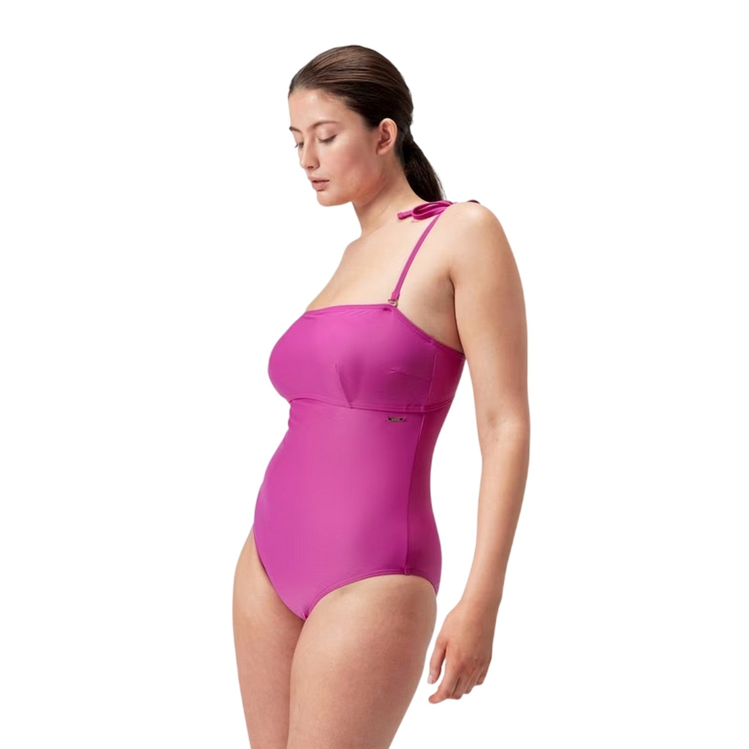 Pink - Side - Speedo Womens-Ladies Plain Bandeau One Piece Swimsuit