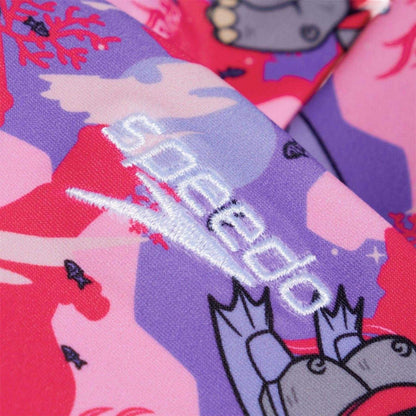 Pink - Side - Speedo Girls Animals Frill One Piece Swimsuit
