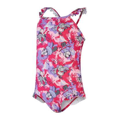 Pink - Front - Speedo Girls Animals Frill One Piece Swimsuit
