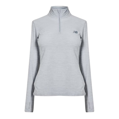 Grey - Front - New Balance Womens-Ladies Space Dye Quarter Zip Running Track Top