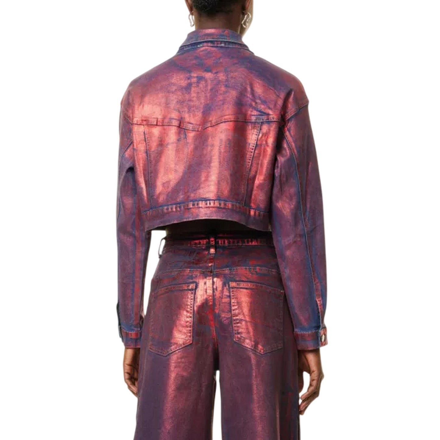 Red - Back - AmyLynn Womens-Ladies Metallic Denim Jacket