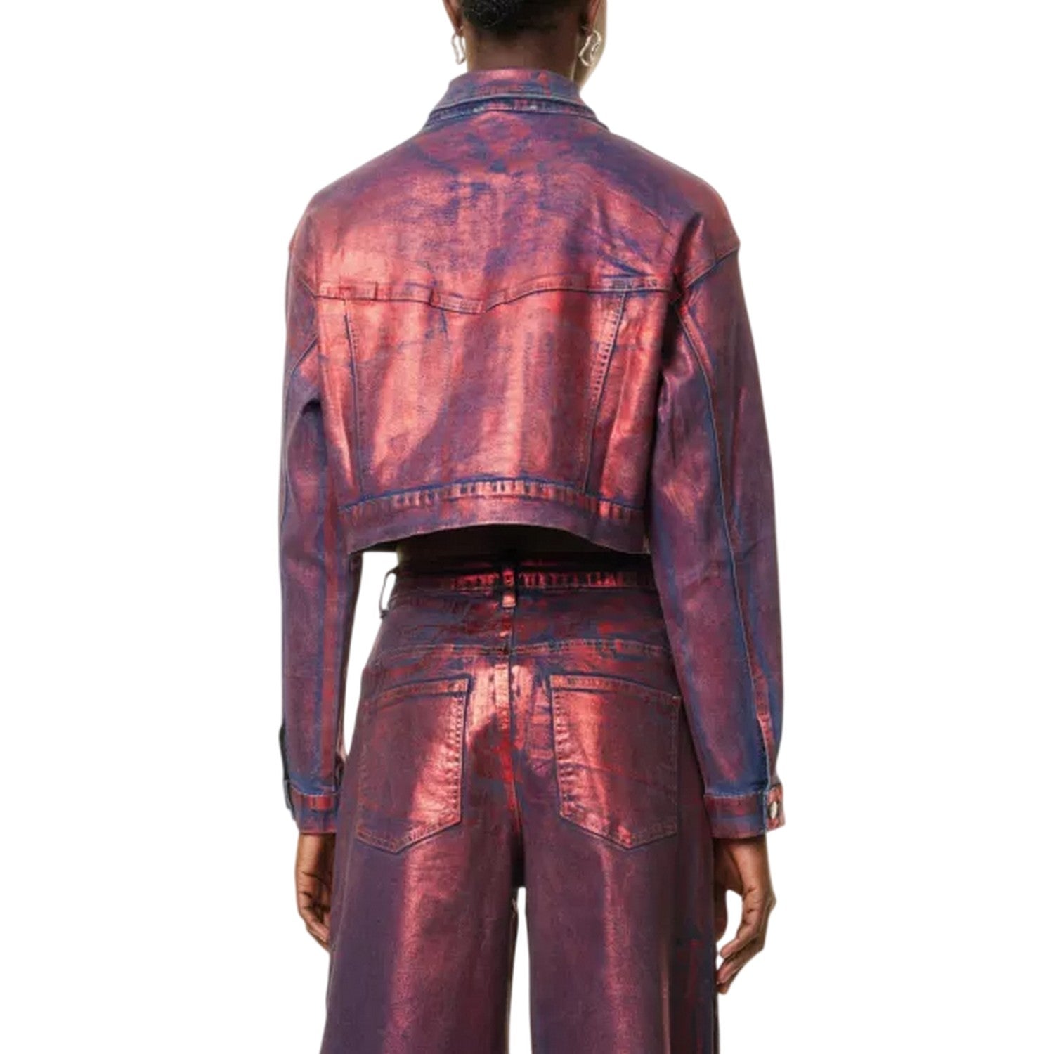 Red - Back - AmyLynn Womens-Ladies Metallic Denim Jacket
